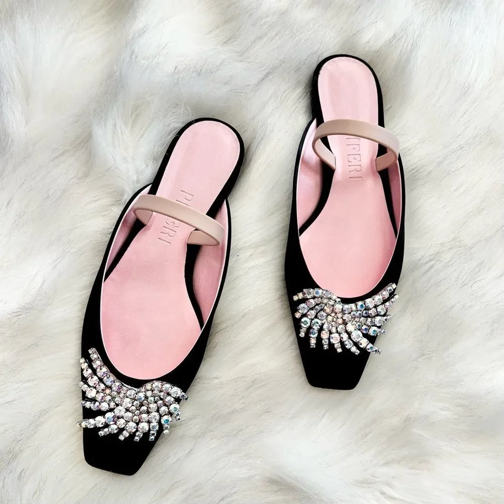 NWOB Piferi Drizella Crystal Embellished Slingback Flat in Black Size 36 6